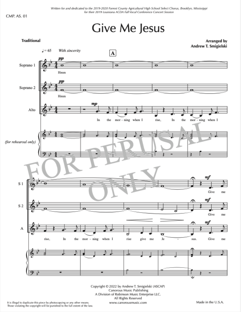 Give Me Jesus Canorous Music Publishing